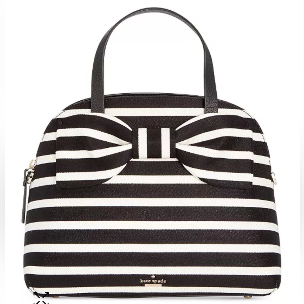Kate Spade Olive Drive Striped Bow Bag & cherry bag charm, good used condition.